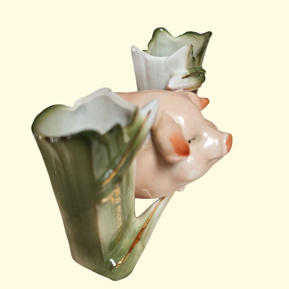 German Fairing Pig In Fence Niagara Falls Souvenir Toothpick Holder Bud Vase - Picture 3 of 10